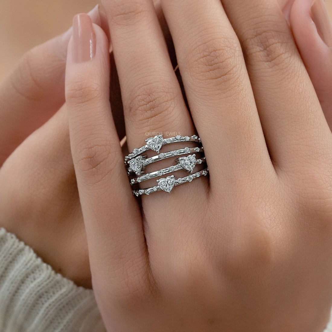 Multi Row Heart Diamond Anniversary Ring Ring