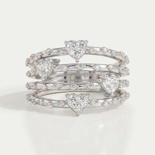 Multi Row Heart Diamond Anniversary Ring