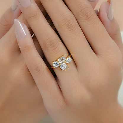 Multi Shape Lab Diamond Cluster Engagement Ring Ring
