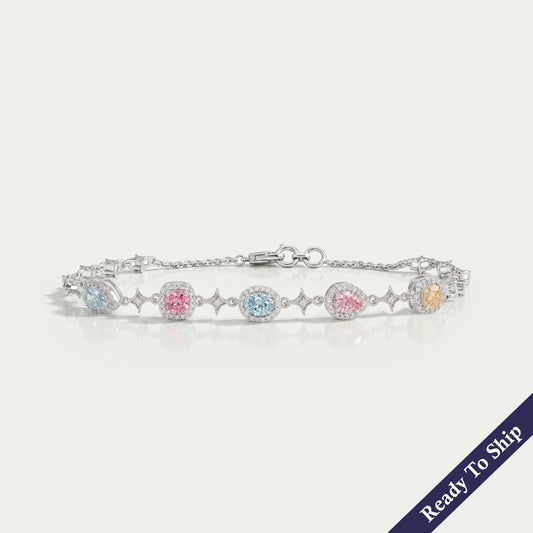 Multi Shape Color Diamond Halo Link Bracelet Bracelet