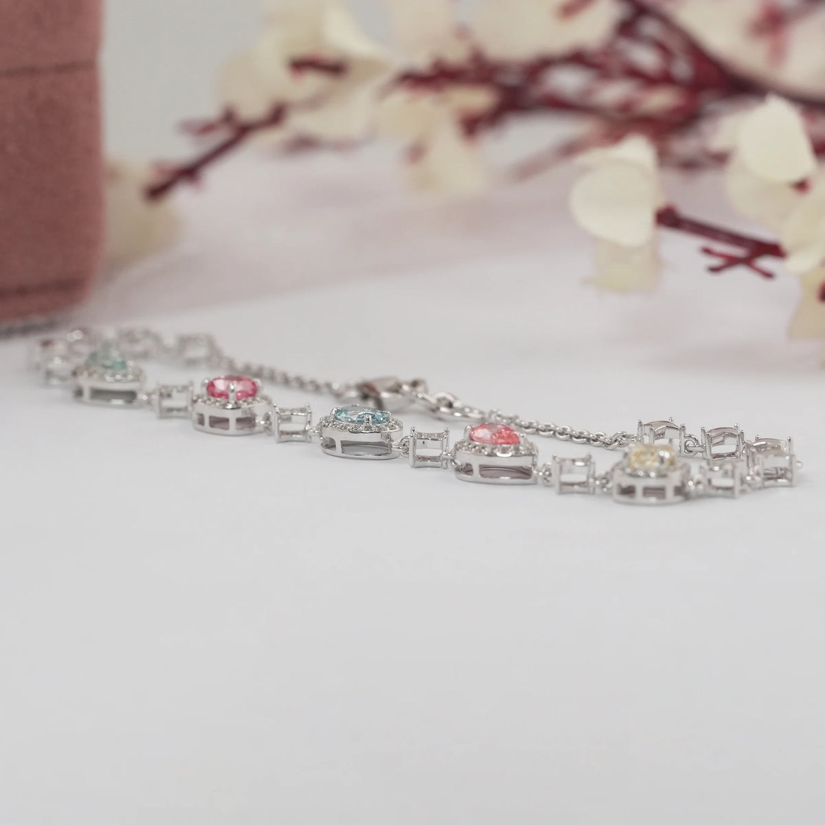 Multi Shape Color Diamond Halo Link Bracelet Bracelet
