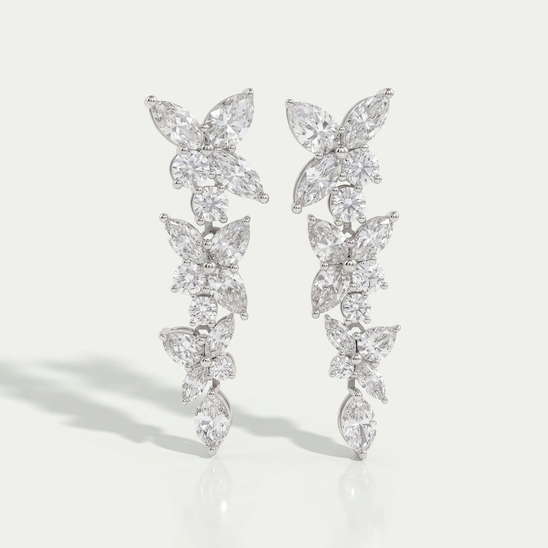 Multi Shape Diamond Dangle Drop Cluster Earrings