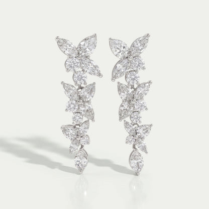 Multi Shape Diamond Dangle Drop Cluster Earrings