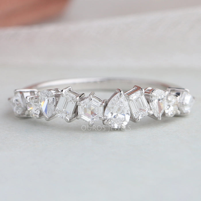 front view of multi shaped lab grown diamond wedding ring white gold