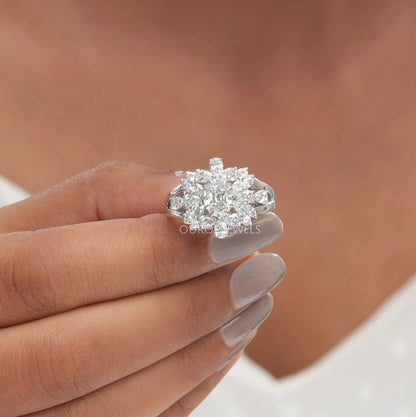 Step Cut Oval Diamond Cluster Engagement Ring