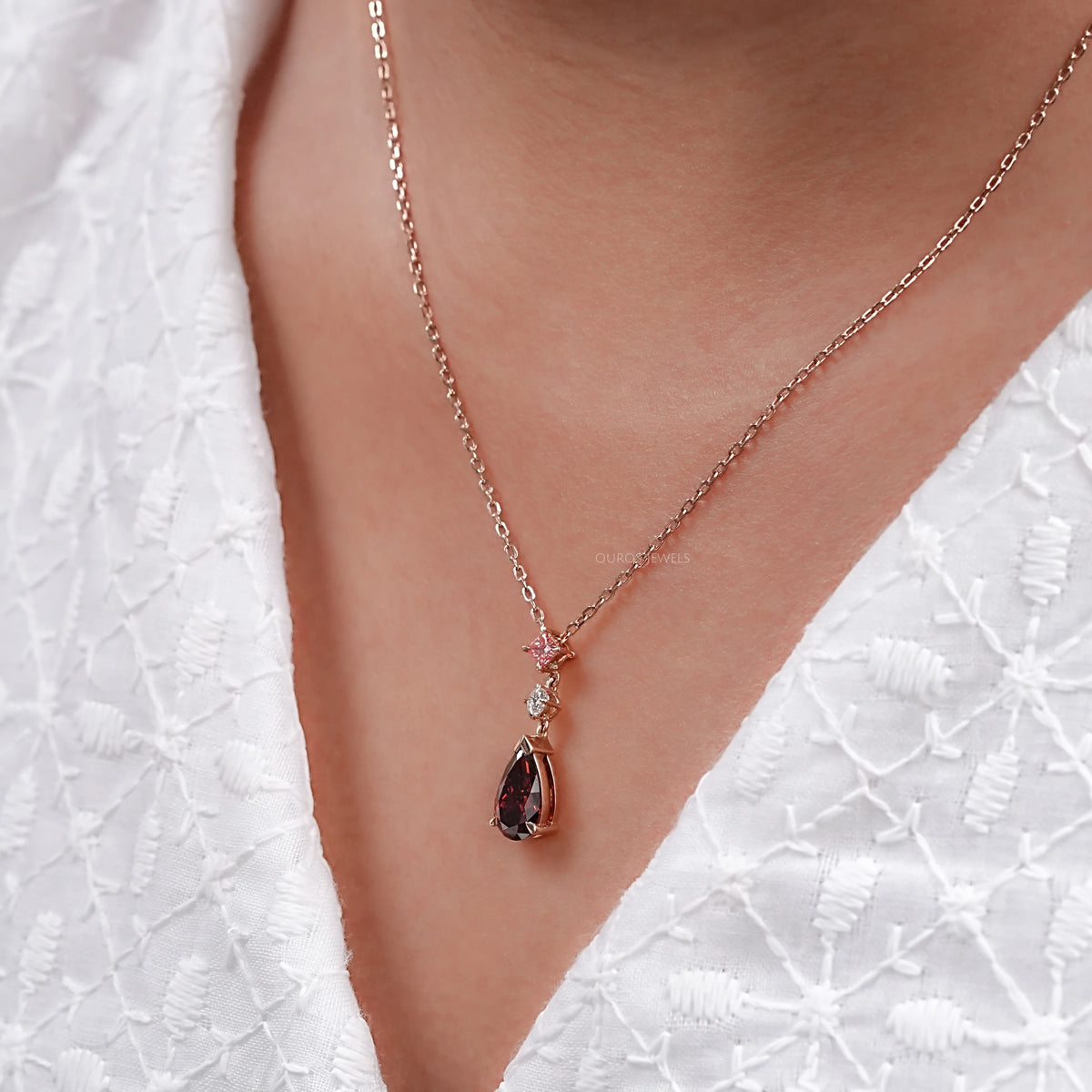 Red Pear Cut Lab Diamond Pendant Necklaces