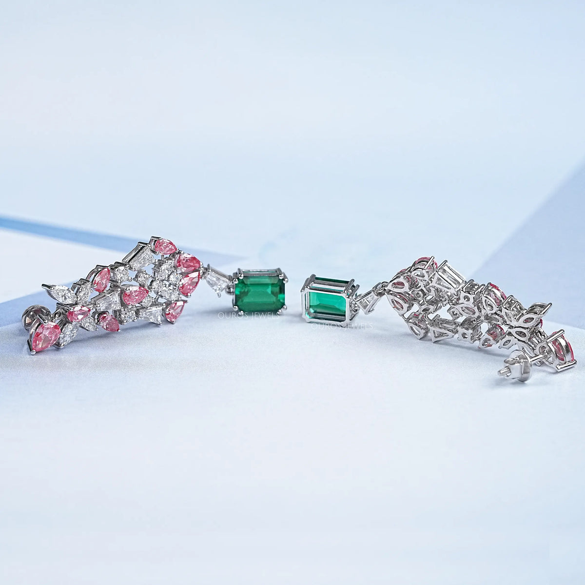 Green Gemstone Multi Shape Cluster Dangle Earrings