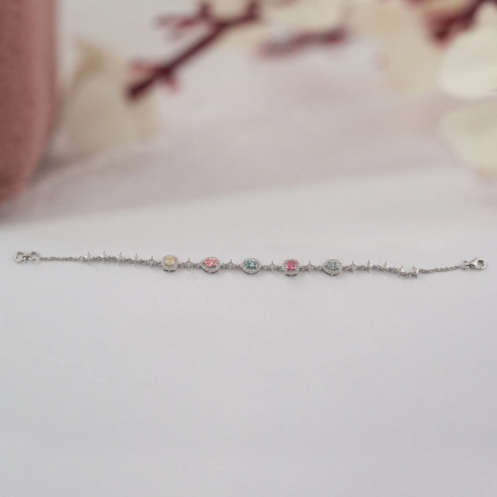 Multi Shape Color Diamond Halo Link Bracelet