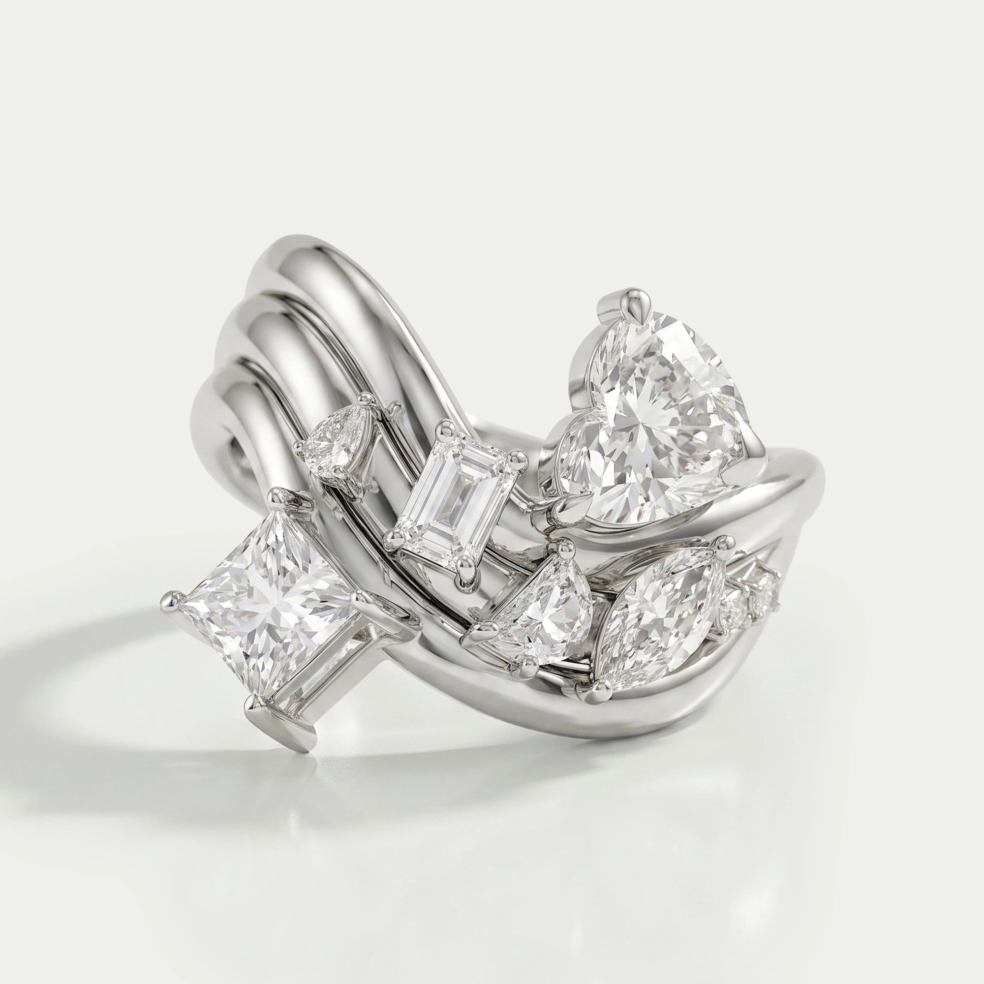 Three Row Multi Shape Lab Diamond Wave Band
