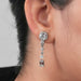 multiple shape diamond floating halo flat back drop earrings silver on ear