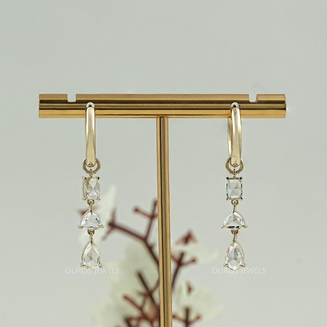 Multi Shape Rose Cut Diamond Hoop Earrings Earrings