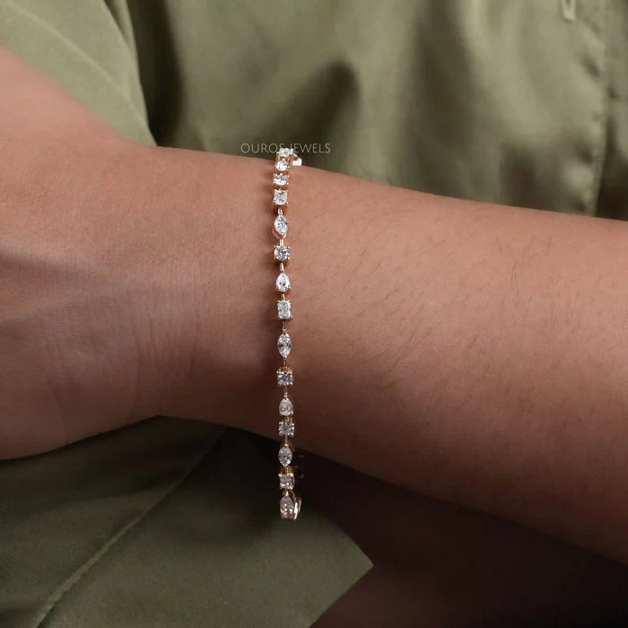 [A Women wearing Multi Shape Lab Grown Diamond Bracelet]-[Ouros Jewels]