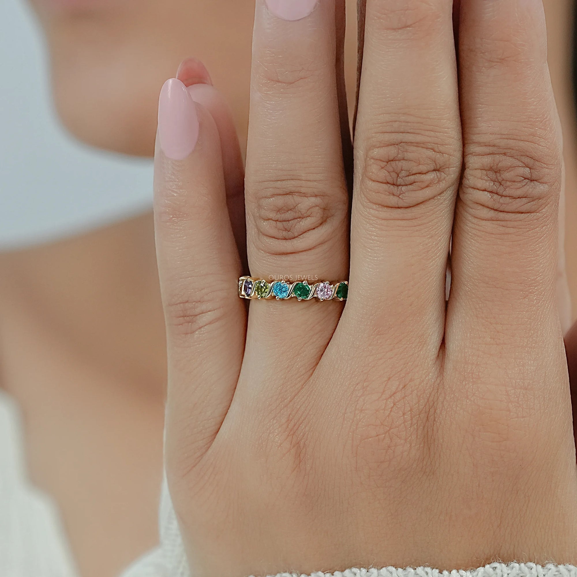 Multi Gemstone Half Eternity Wedding Band