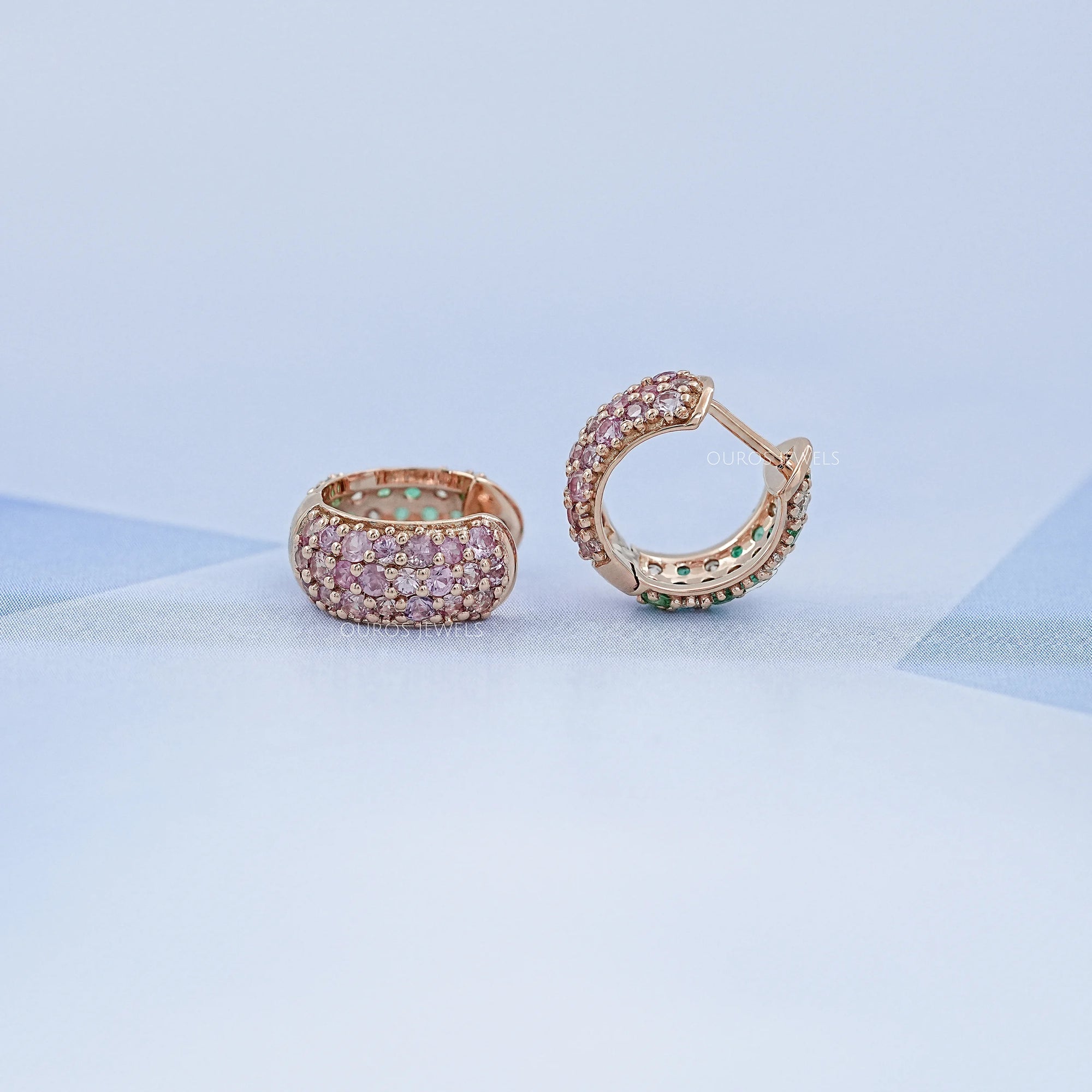 Natural Gemstone Pave Huggie Hoop Earrings