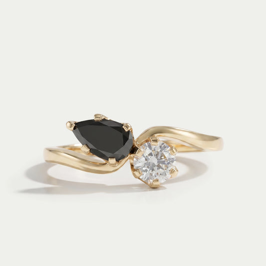 Natural Black Pear Cut Lab Grown Diamond Two Stone Ring