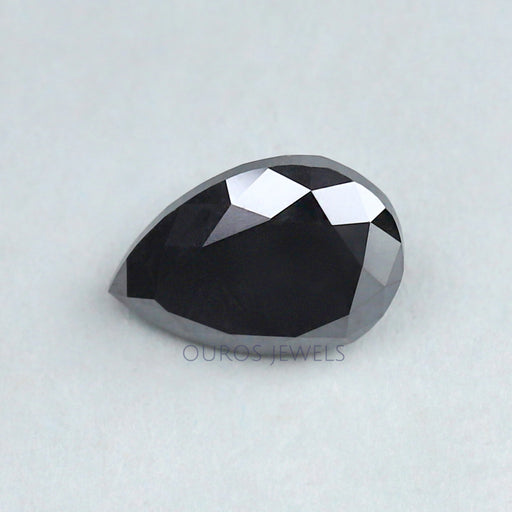 front view of 4.45ct black pear shaped lab grown diamond loose