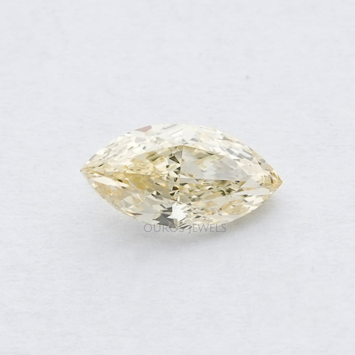 front view of yellow marquise cut lab grown diamond loose