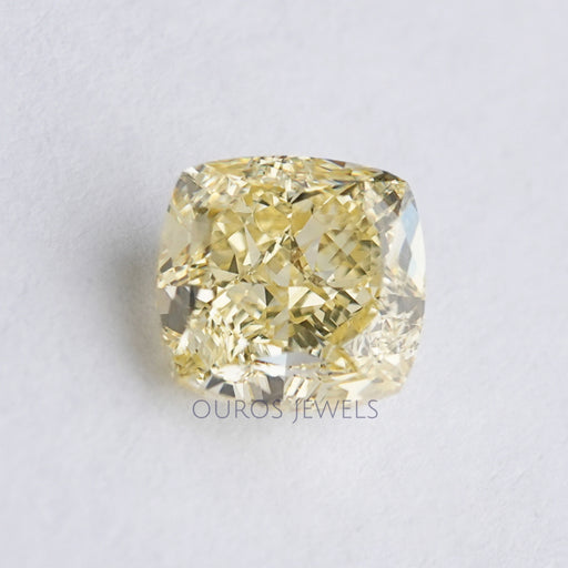 front view of 2.20 carat cushion cut lab grown diamond yellow