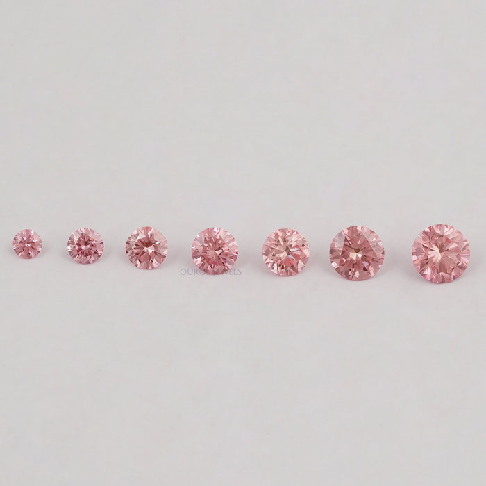 front view of fancy pink round cut loose lab grown diamonds
