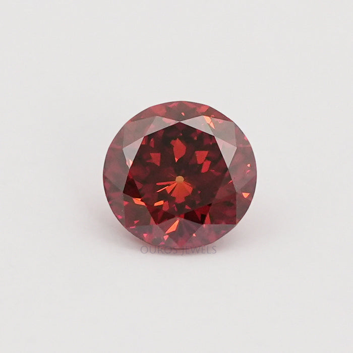front view of red portuguese round shaped lab grown diamond