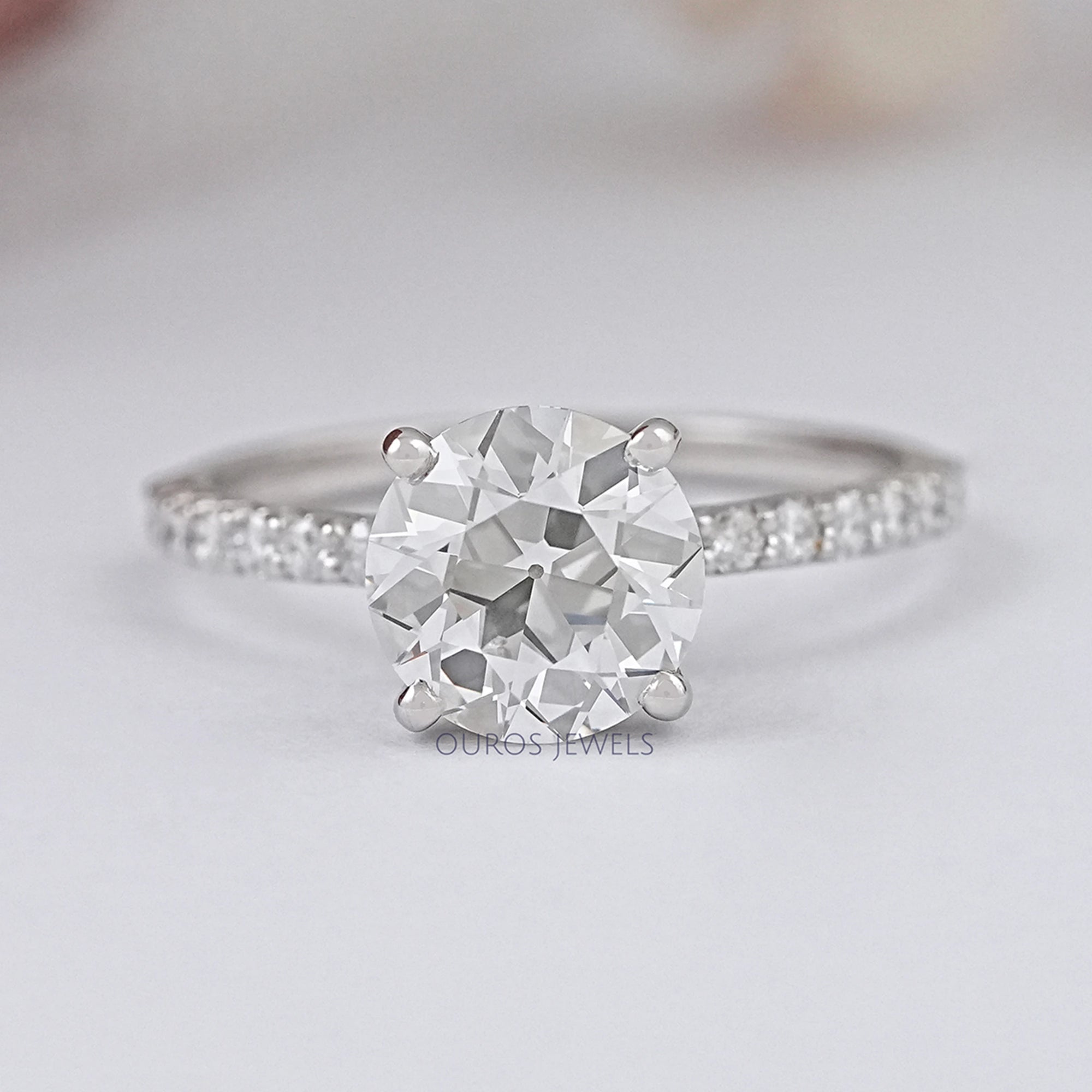 Old European Round Cut Solitaire Accent Engagement Ring Ring