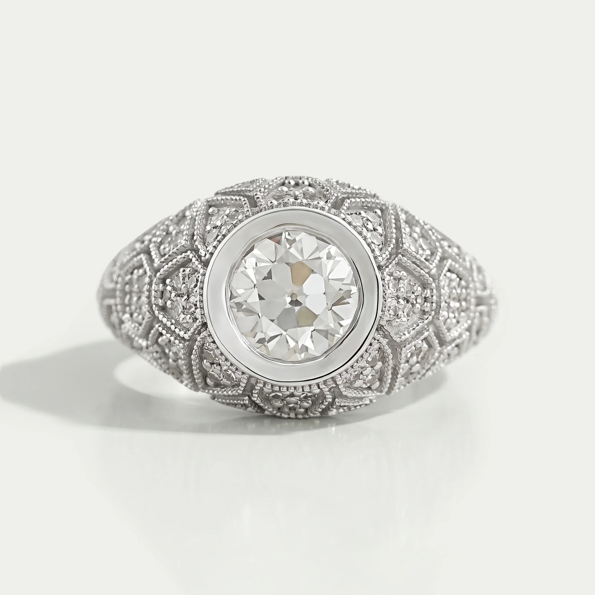 Old European Round Cut With Milgrain Work Ring Ring