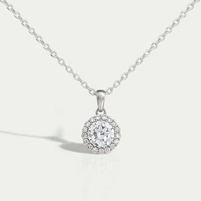 OEC Round Cut Halo Diamond Pendant Necklaces