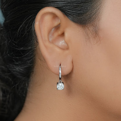 OEC Round Diamond Dangle Hoop Earrings