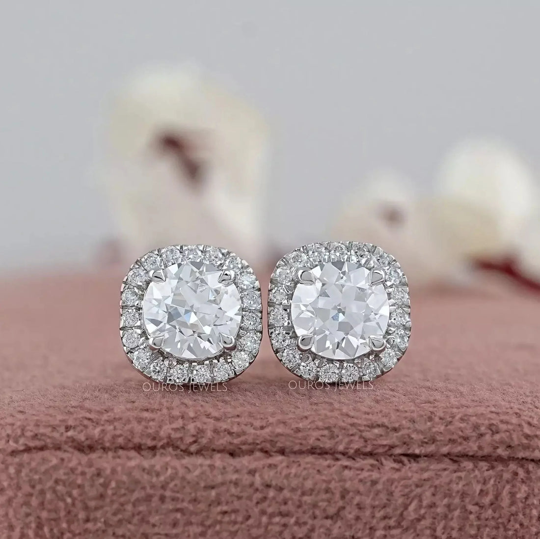 Old European Round Cut Halo Stud Earrings Earring