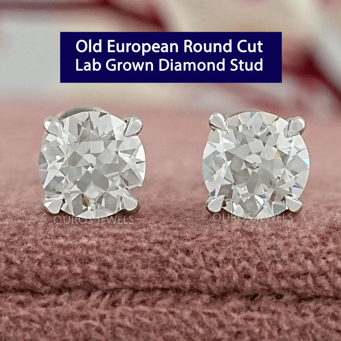 Clou d'oreille en diamant de laboratoire à taille ronde (OEC) de l'ancienne Europe