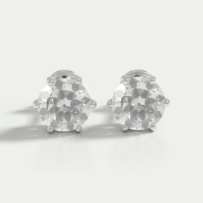 Clous d'oreilles à diamants ronds européens anciens