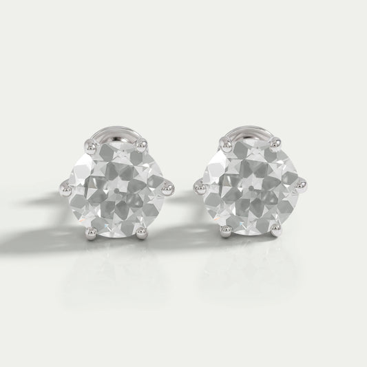 Clous d'oreilles à diamants ronds européens anciens