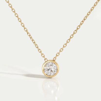 Old European Round Lab Diamond Solitaire Bezel Pendant Necklaces