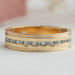 front view blue round cut lab grown diamond men wedding band yellow gold