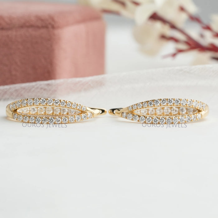 Round Cut Pave Set Duo Diamond Hoop Earrings