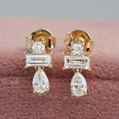 Pear and Baguette Cut Diamond Earrings