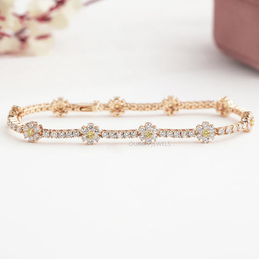 Round Cut Lab Grown Diamond Daisy Flower Bracelet