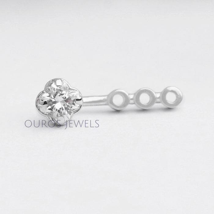front view of flower cut diamond jacket earrings white gold