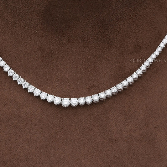 Graduated Round Shape Lab Diamond Tennis Necklace