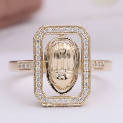 Round Cut Scarab Diamond Ring For men's