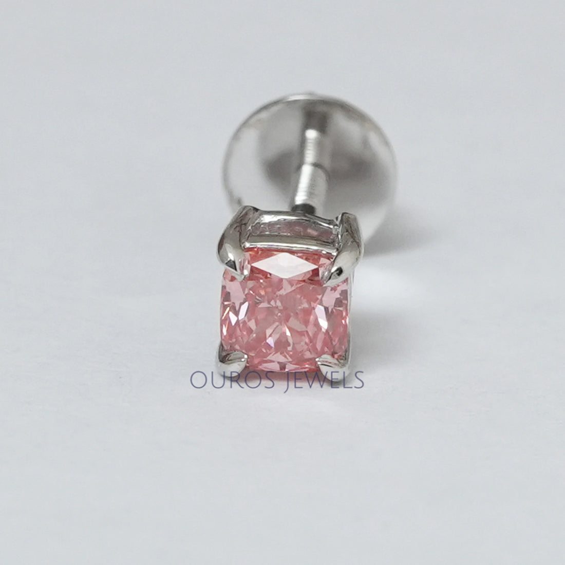 Pink Cushion Cut Single Stud Earring Earring