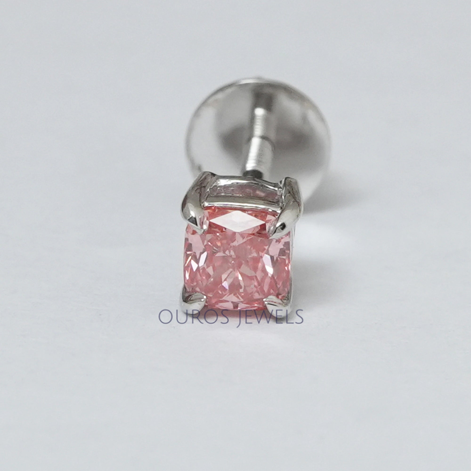 Pink Cushion Cut Single Stud Earring Earring