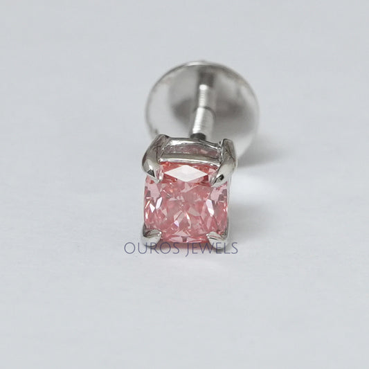 Pink Cushion Cut Single Stud Earring Earring