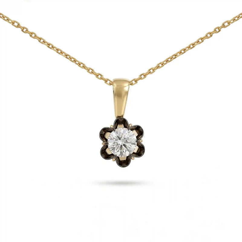 Round Lab Diamond Black Coated Flower Pendant