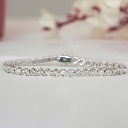 Round Cut Lab Grown Diamond Bezel Set Tennis Bracelet