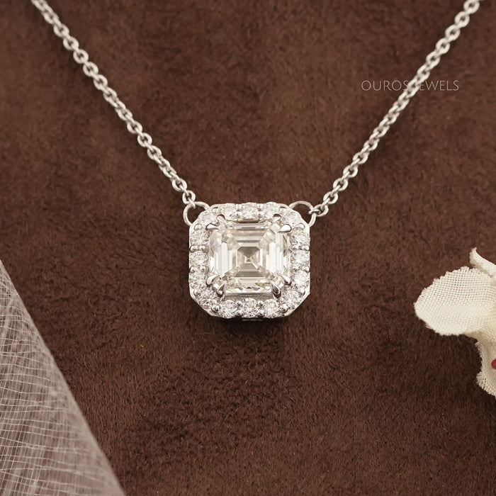 Asscher Cut Lab Diamond Halo Pendant
