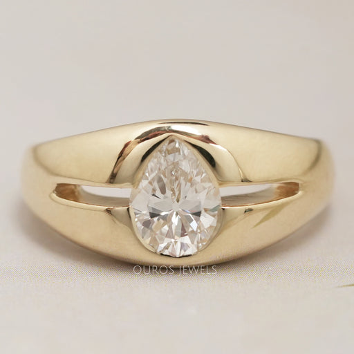 front view of old mine pear cut lab diamond men's engagement ring