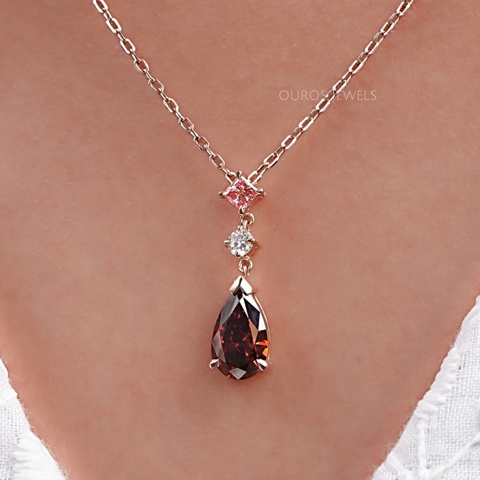 Red Pear Cut Lab Diamond Pendant