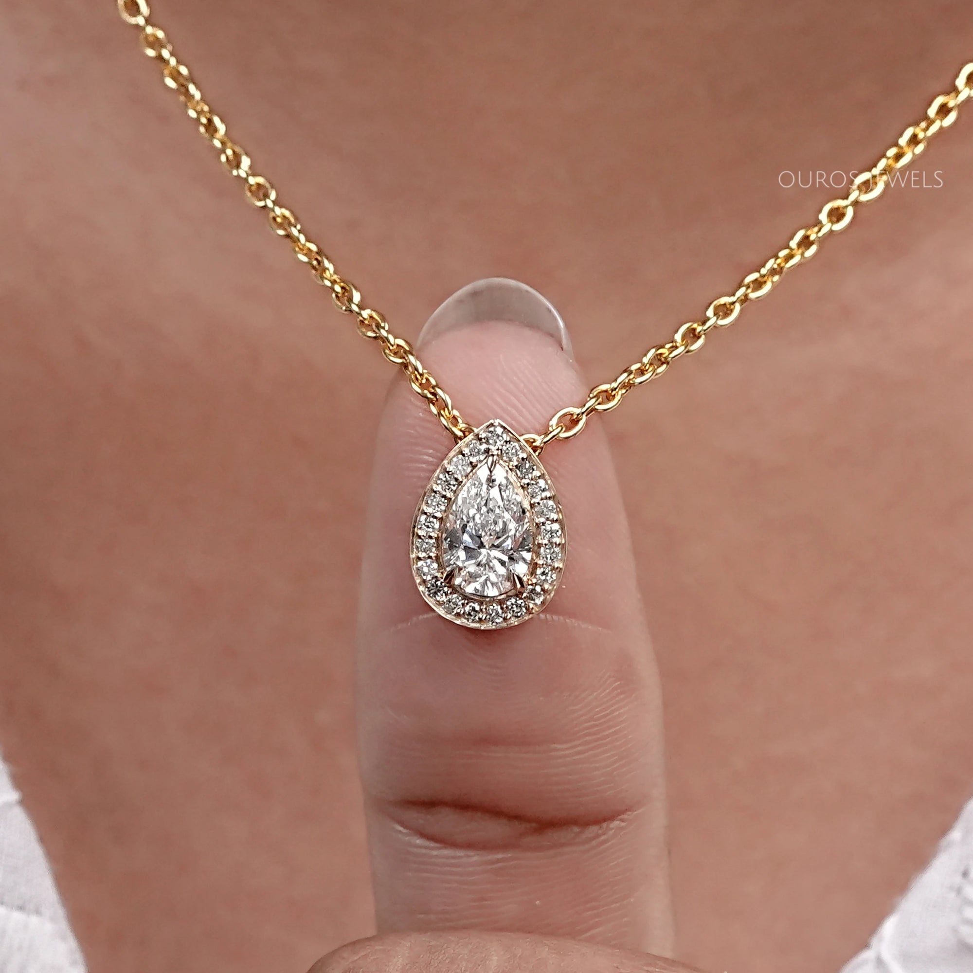 Pear Cut Lab Diamond Halo Pendant Necklaces