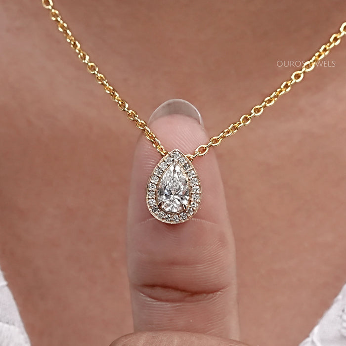 Pear Cut Lab Diamond Halo Pendant